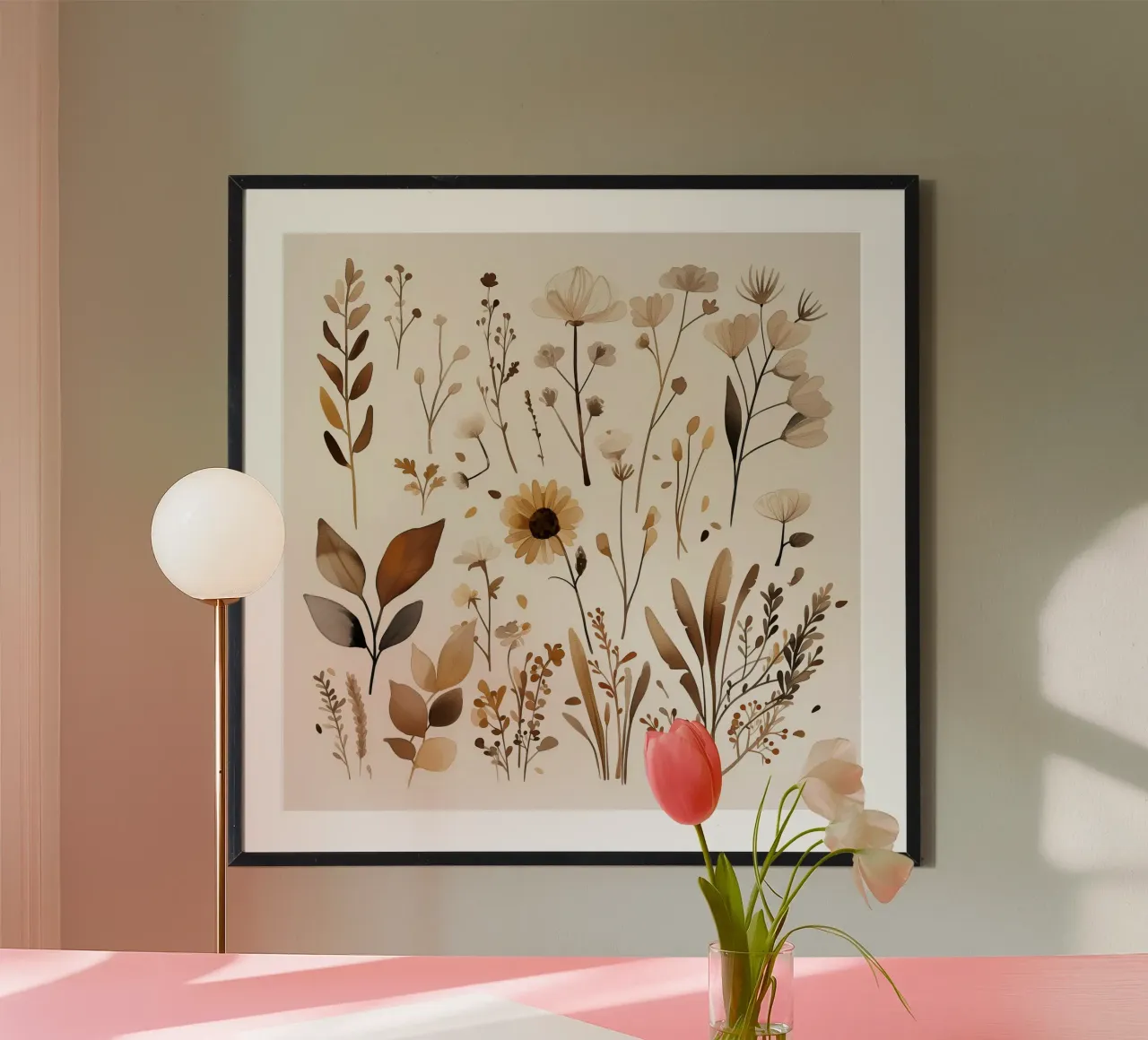 Studi sul prato d'oro poster con telaio in plastica da Sophia Calder Studio