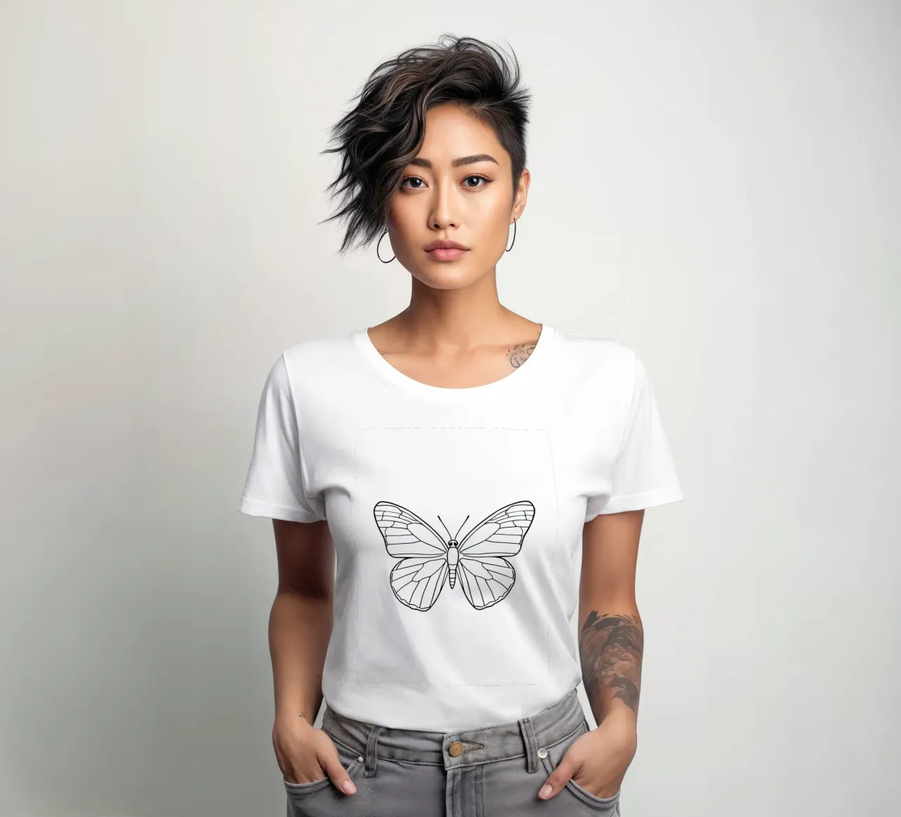 butterfly displaying intricate linework and elegant symmetry women's fitted t-shirt by DesignDoodle