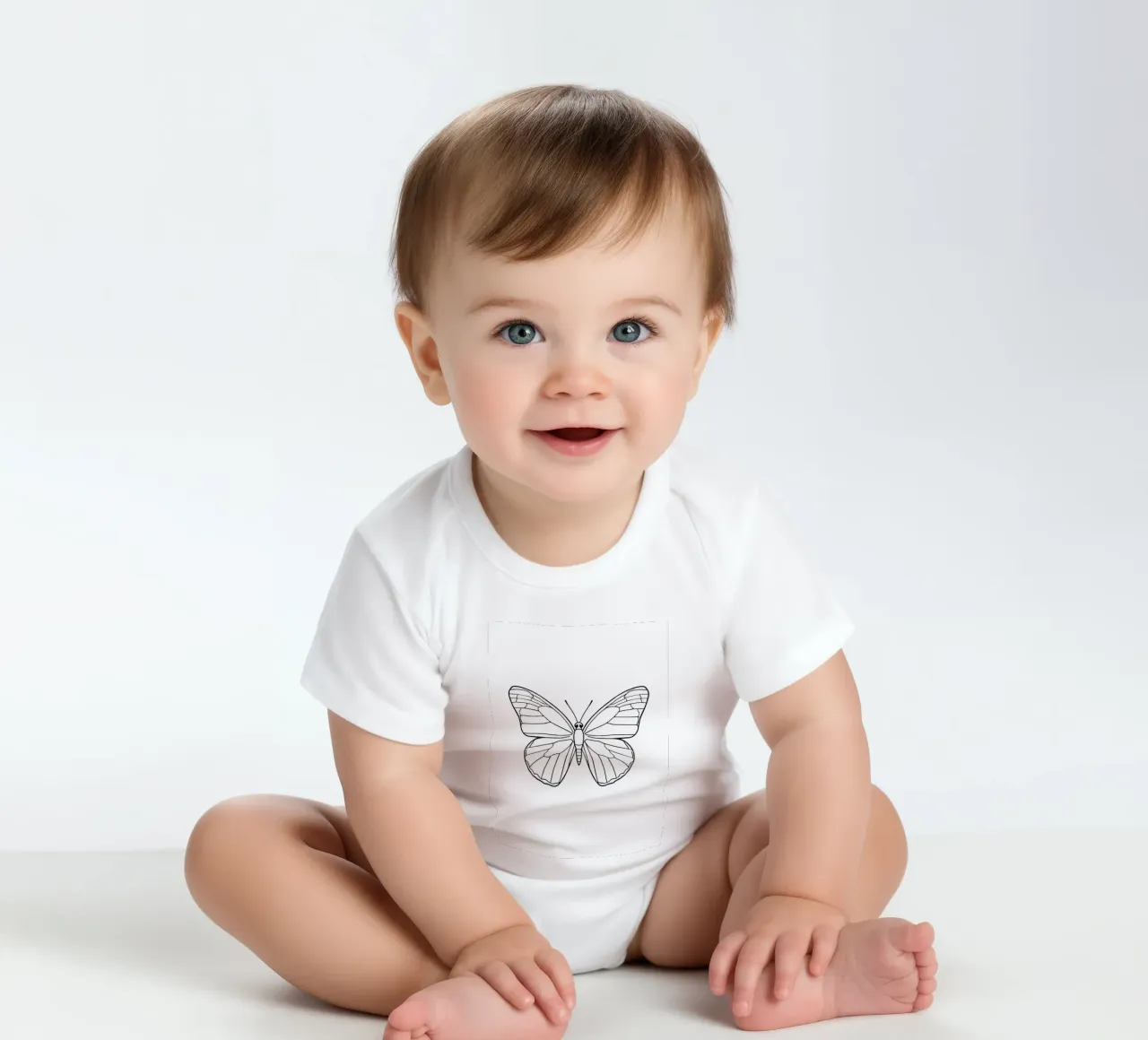 butterfly displaying intricate linework and elegant symmetry short-sleeve baby romper by DesignDoodle