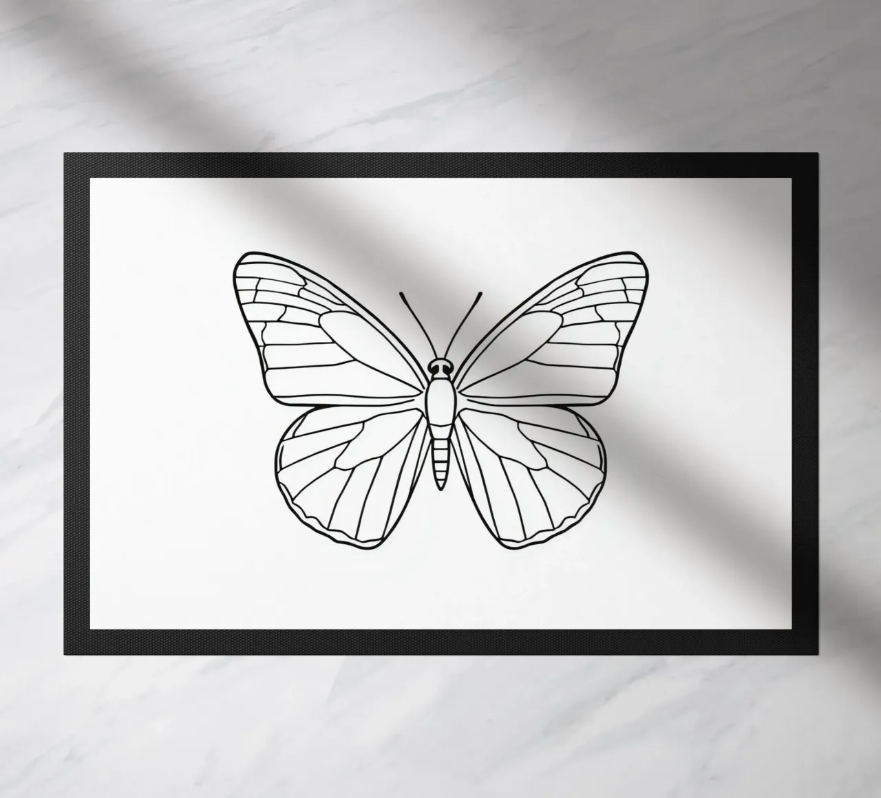 butterfly displaying intricate linework and elegant symmetry doormat by DesignDoodle