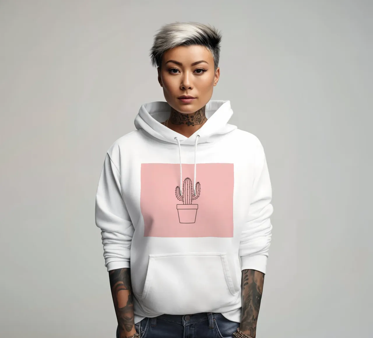 Cactus in vaso semplice su sfondo rosa felpa con cappuccio da DesignDoodle