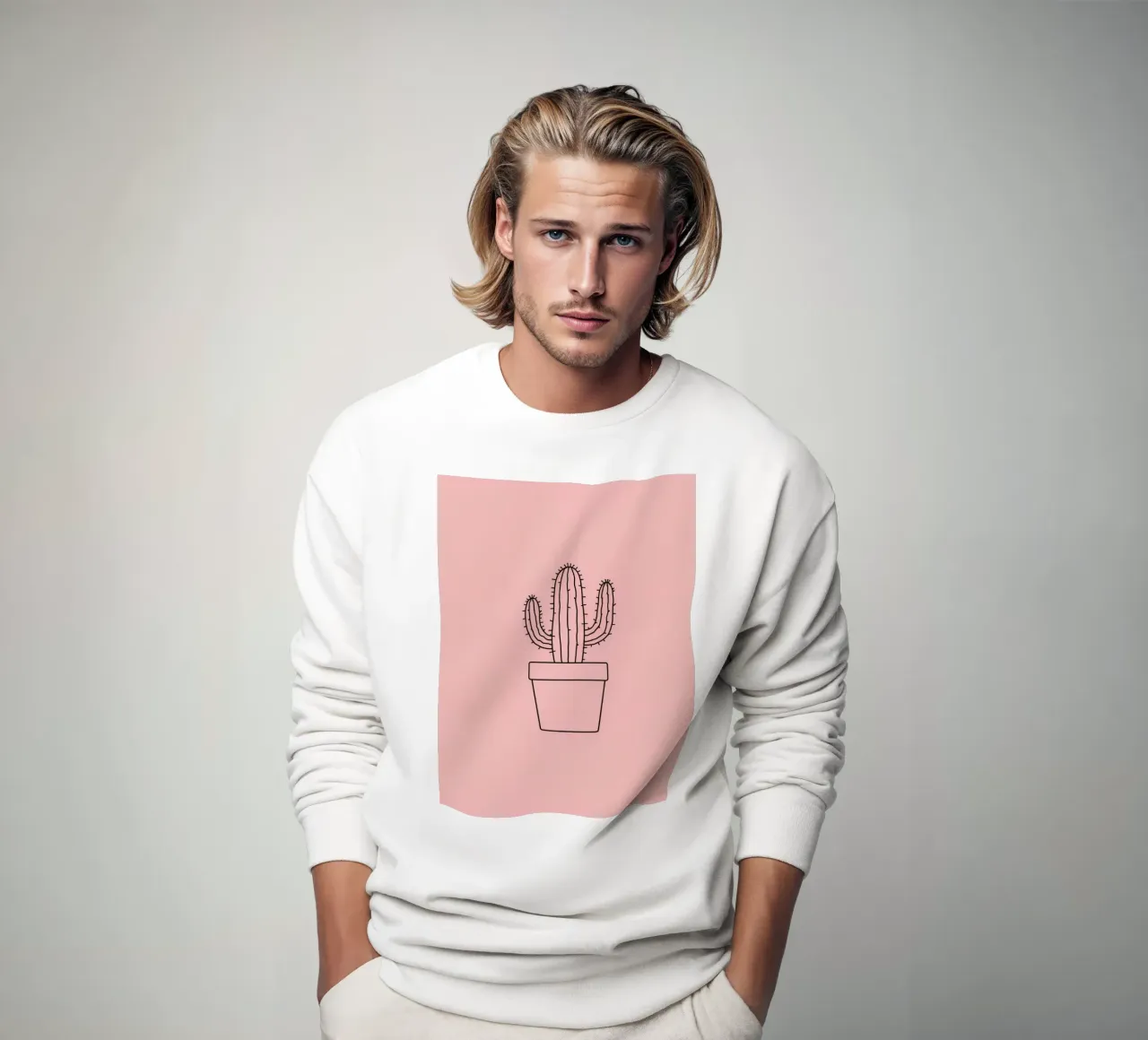 Cactus in vaso semplice su sfondo rosa felpa da DesignDoodle