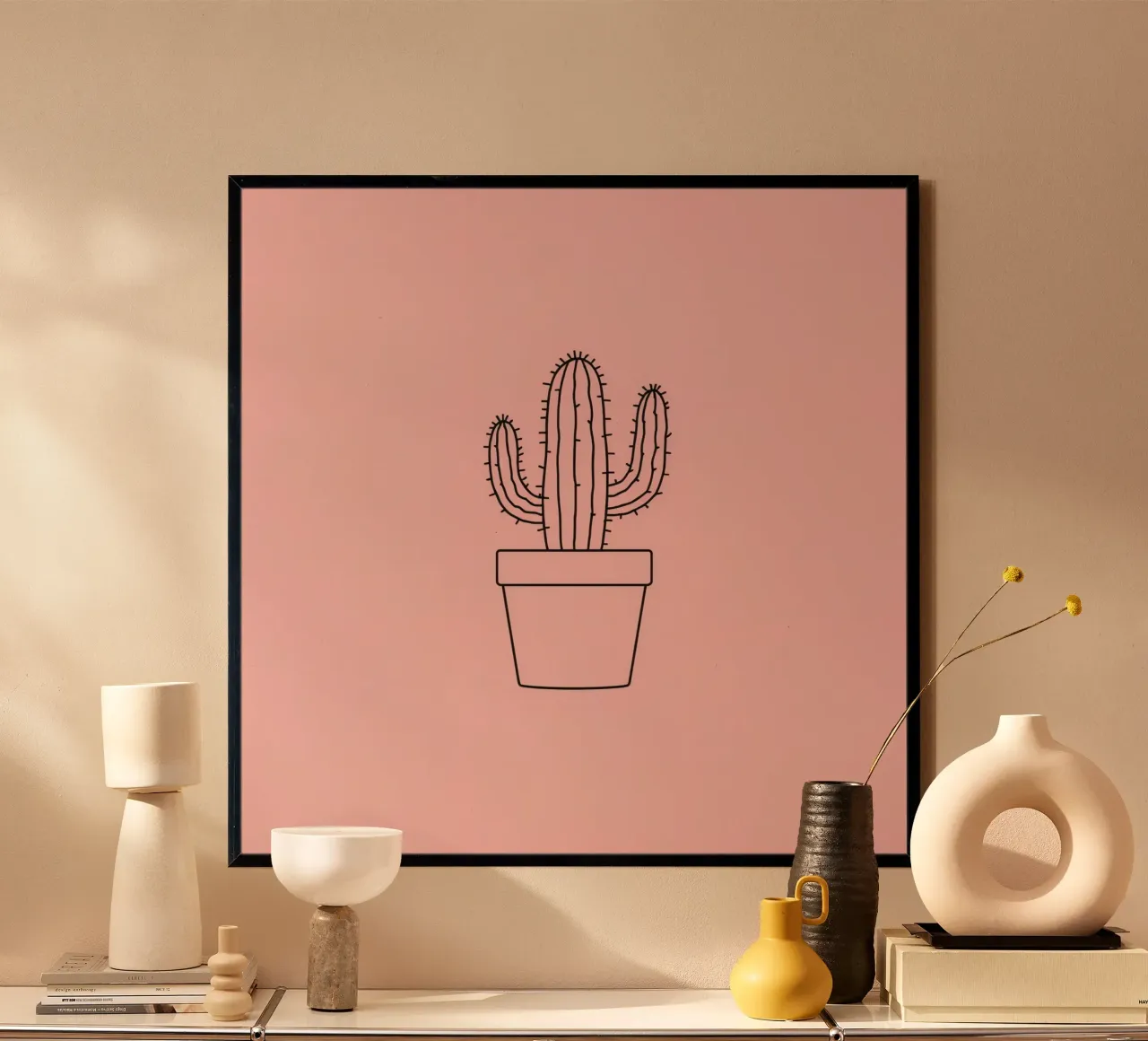 Cactus in vaso semplice su sfondo rosa poster da DesignDoodle