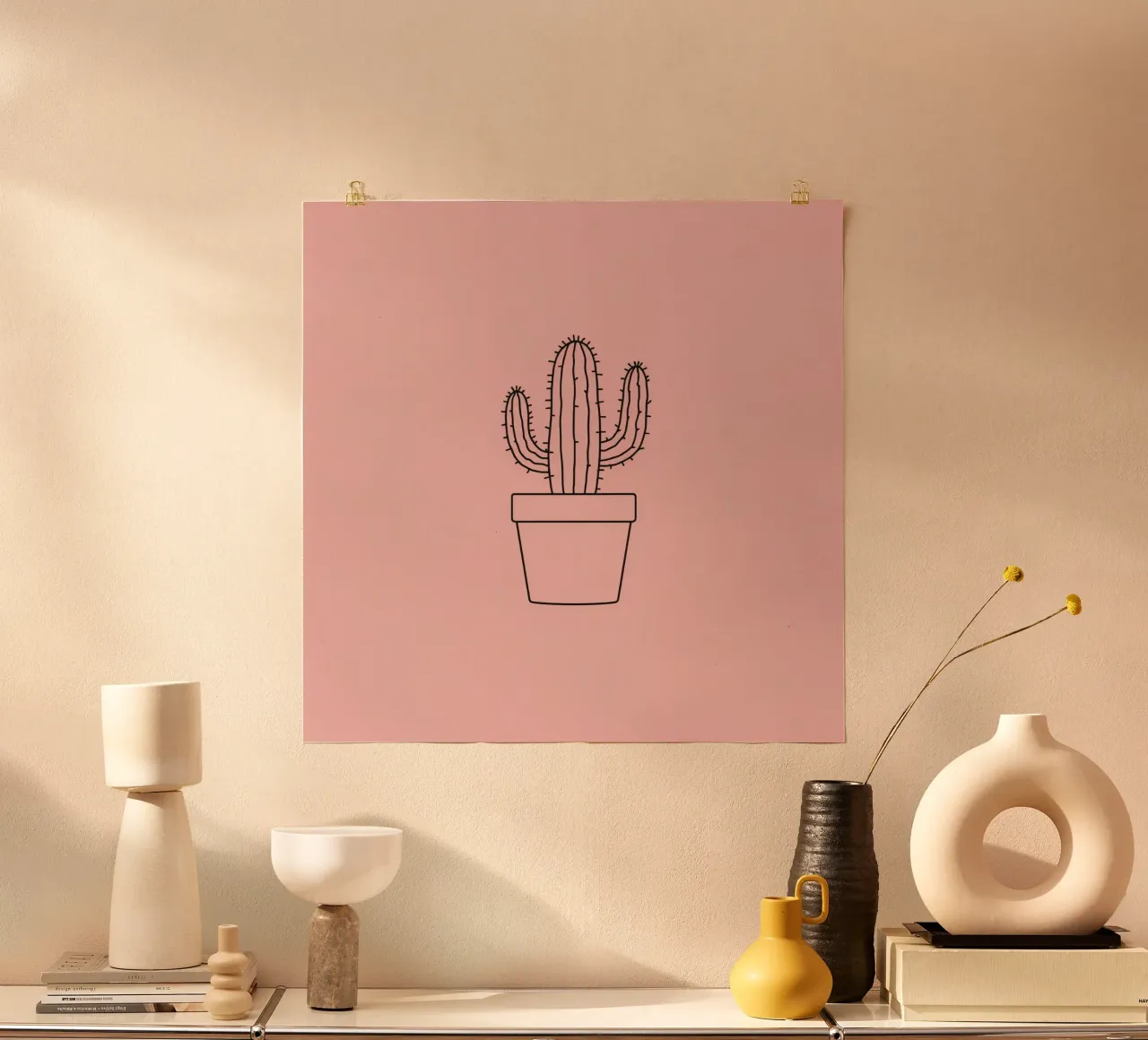 Cactus in vaso semplice su sfondo rosa poster da DesignDoodle