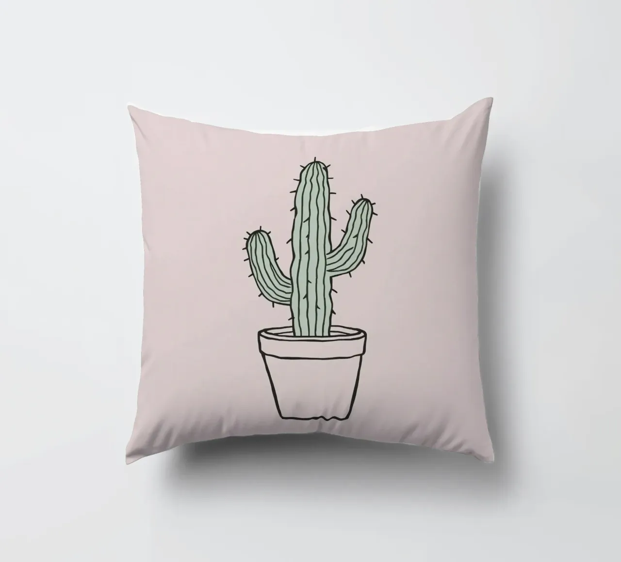 Cactus in un vaso minimalista su uno sfondo rosa tenue cuscino da DesignDoodle
