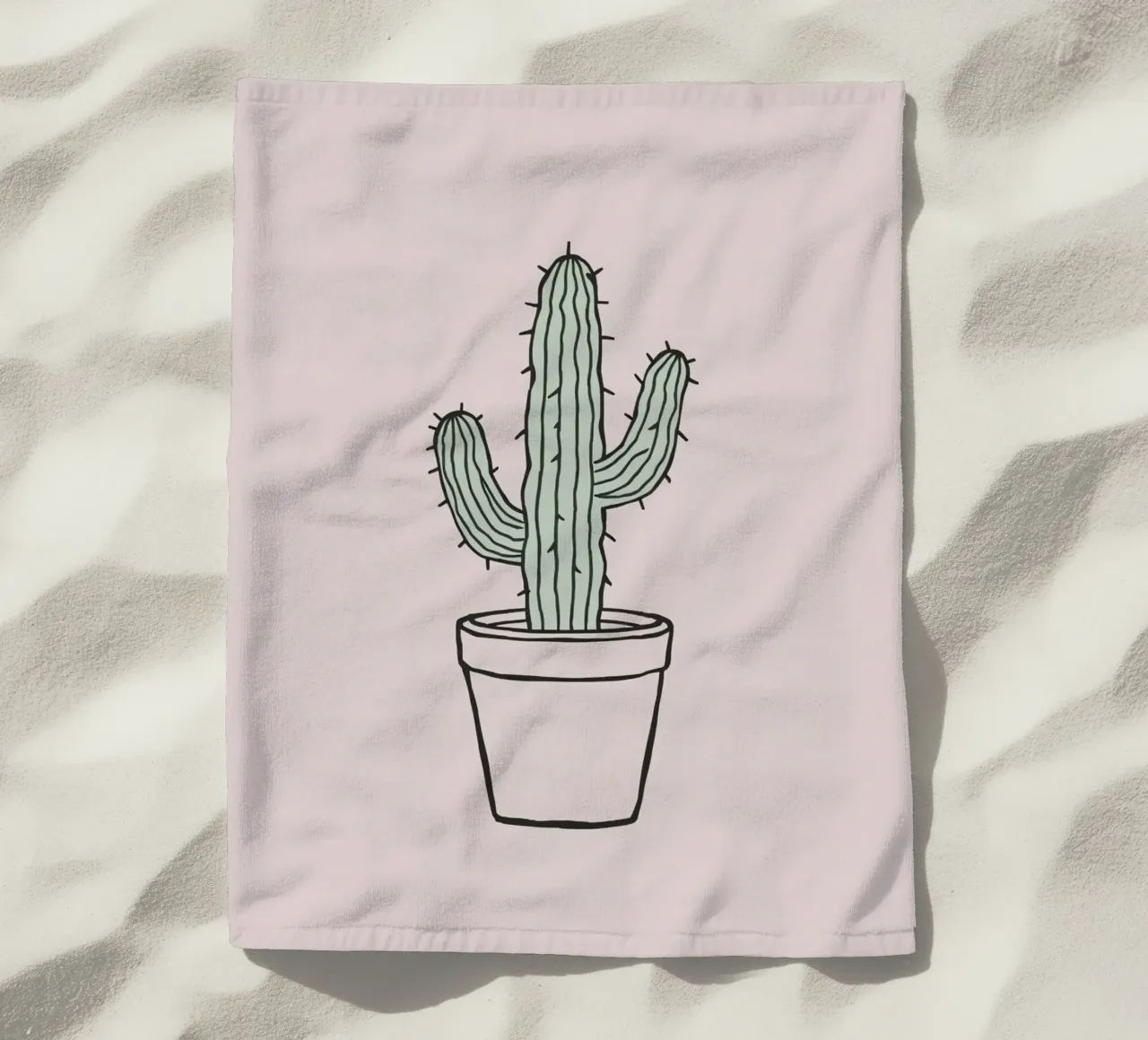 Cactus in un vaso minimalista su uno sfondo rosa tenue telo mare da DesignDoodle