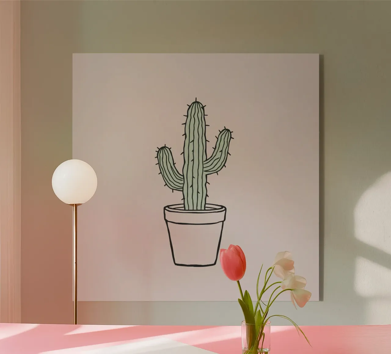 Cactus en una maceta minimalista sobre un fondo rosa suave metacrilato de DesignDoodle