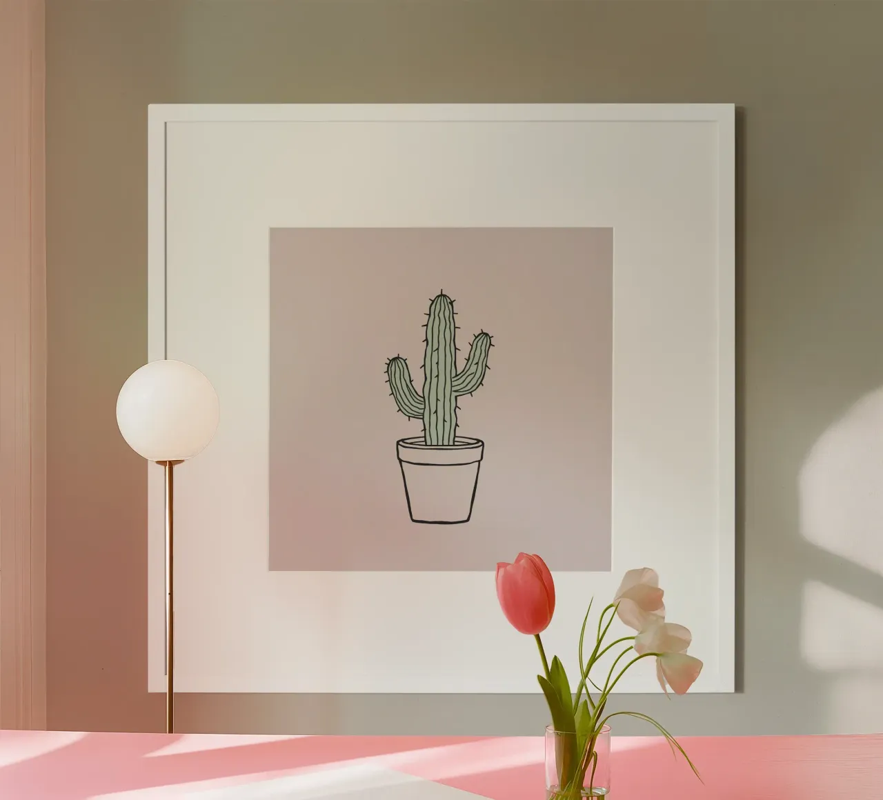 Cactus in a minimalist pot against a soft pink background hahnemühle by DesignDoodle