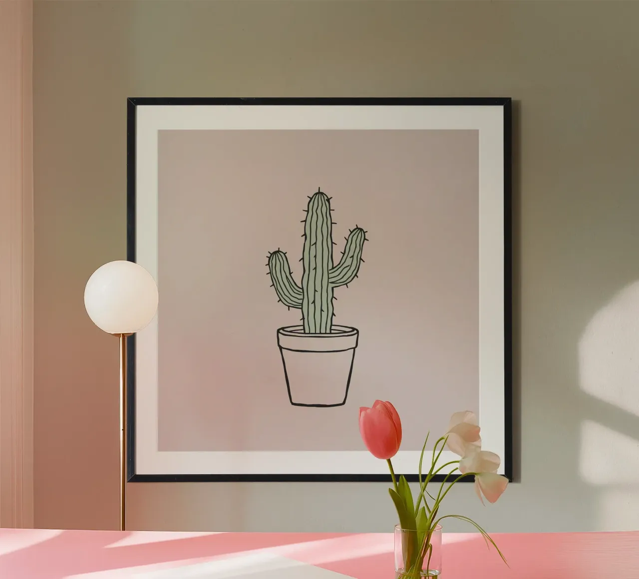 Cactus in a minimalist pot against a soft pink background hahnemühle by DesignDoodle