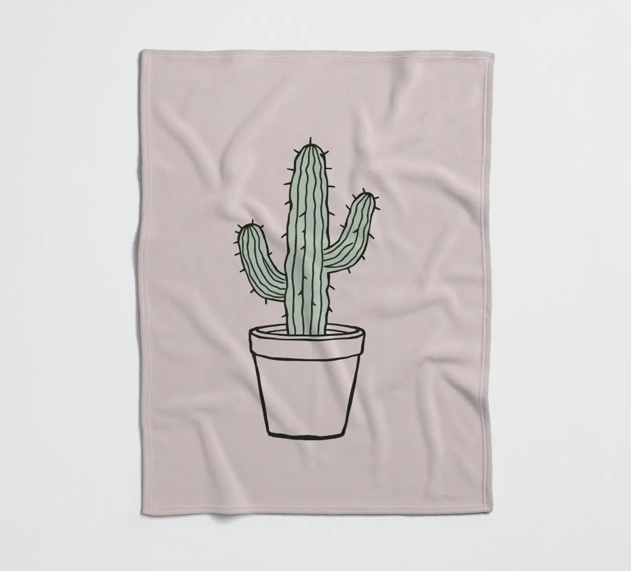 Cactus in a minimalist pot against a soft pink background fleece blanket by DesignDoodle