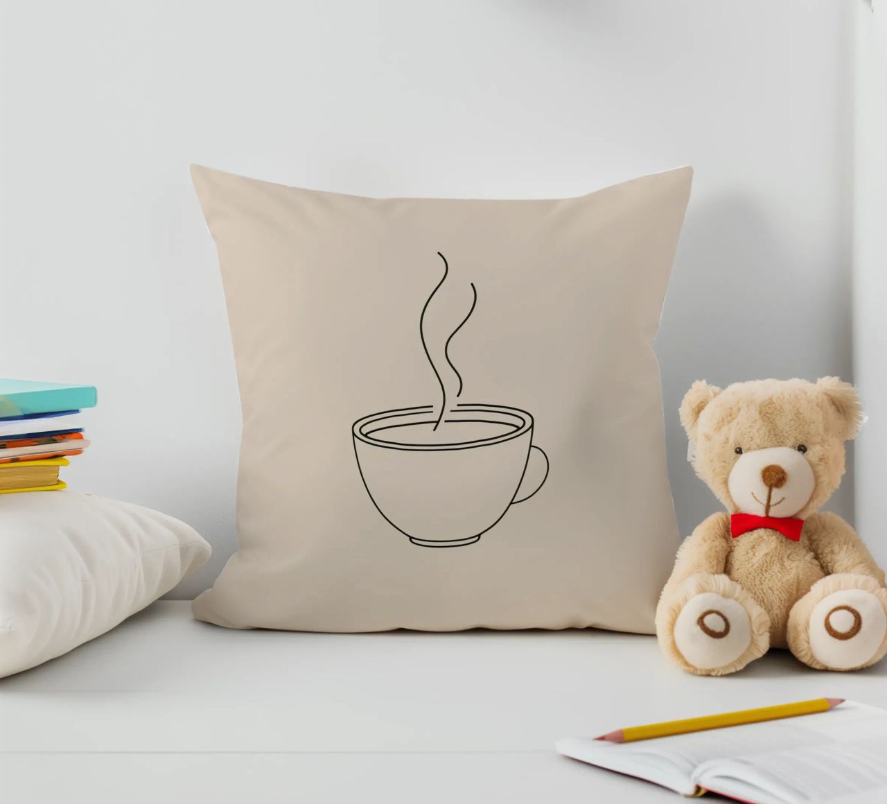 Tazza fumante di bevanda calda in stile minimalista cuscino da DesignDoodle