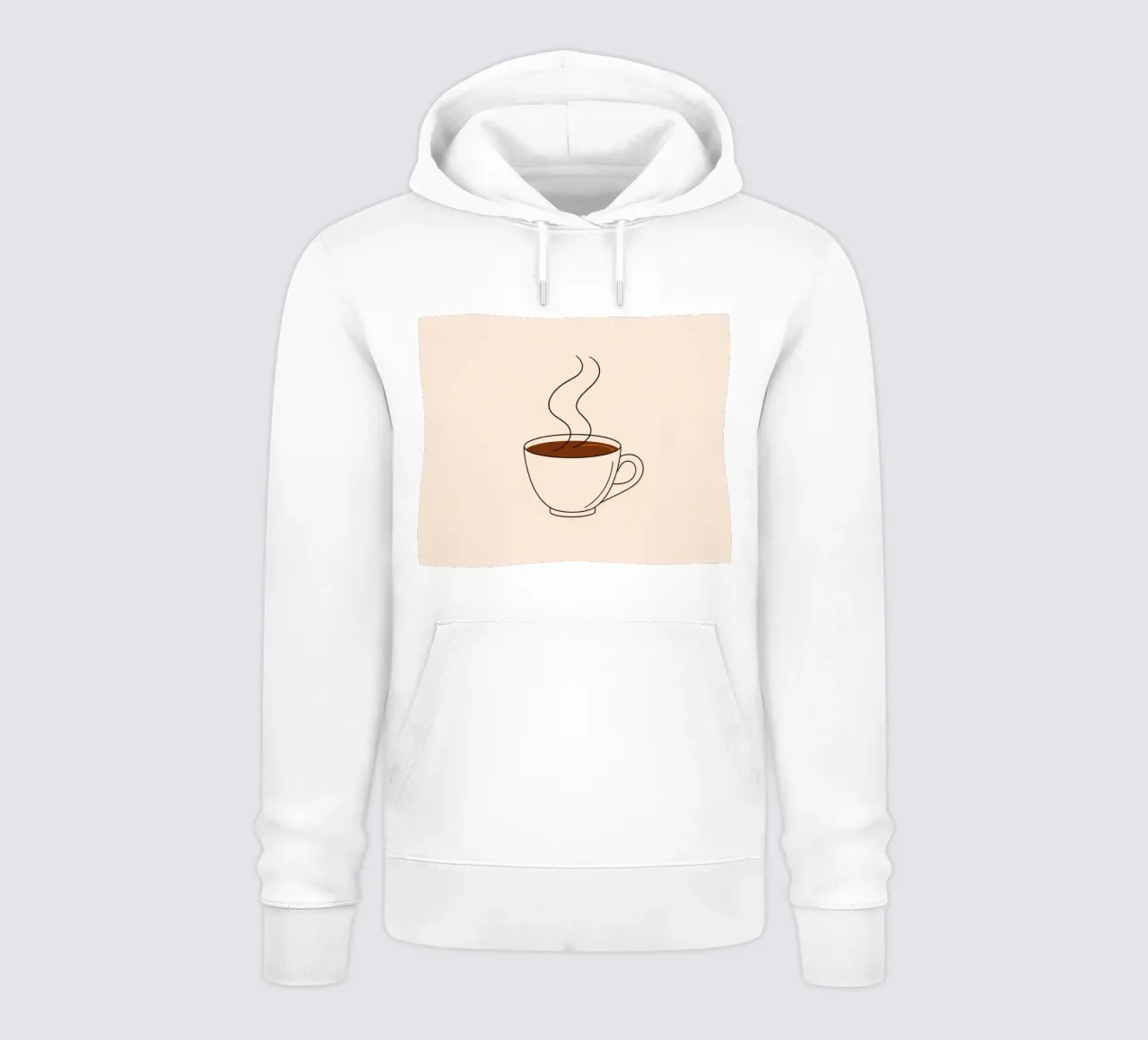 Tazza di caffè caldo con vapore che sale su un'opera d'arte neutra felpa con cappuccio da DesignDoodle