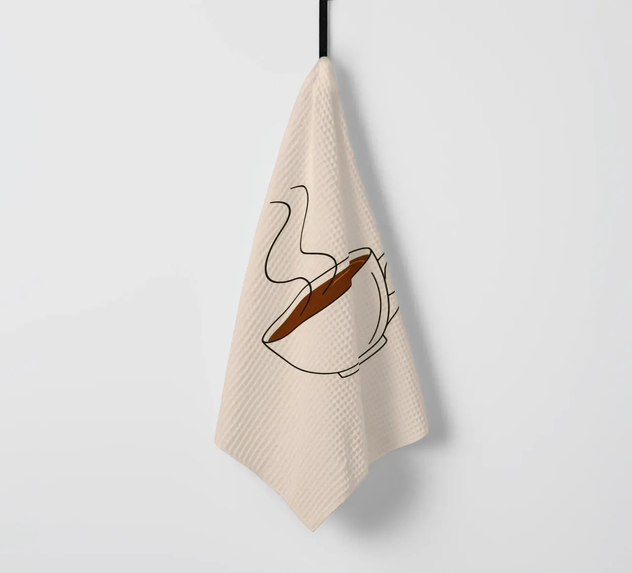 Tasse de café chaud avec de la vapeur s'élevant sur un fond d'art neutre torchon de DesignDoodle