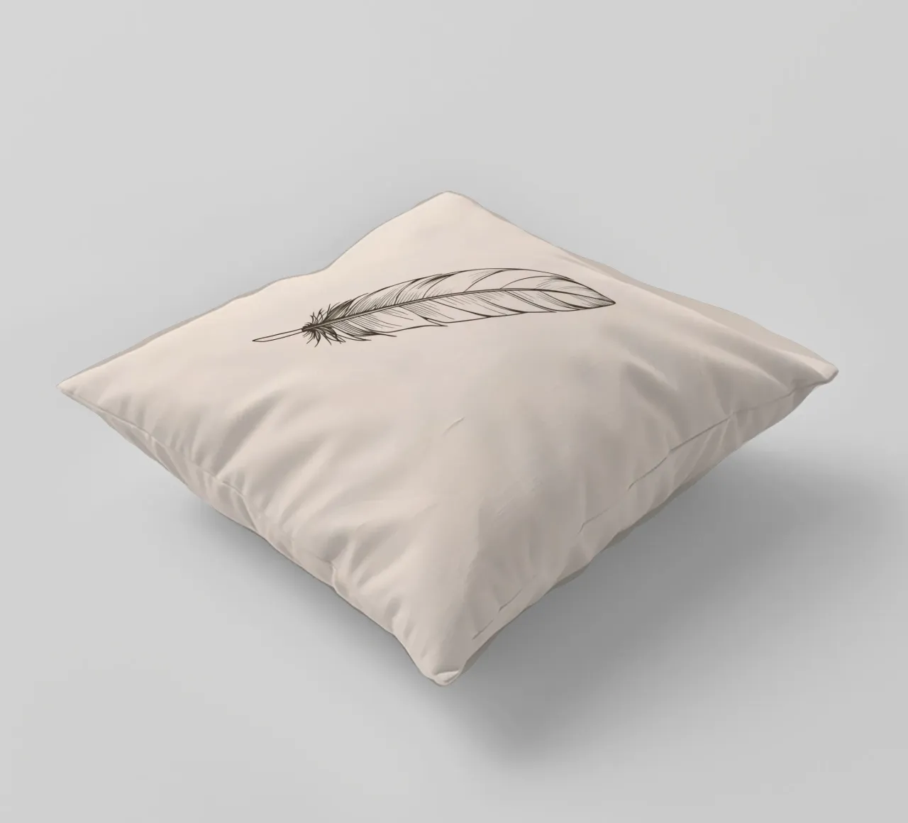 Delicate black feather resting on a light background decorative cushion by DesignDoodle