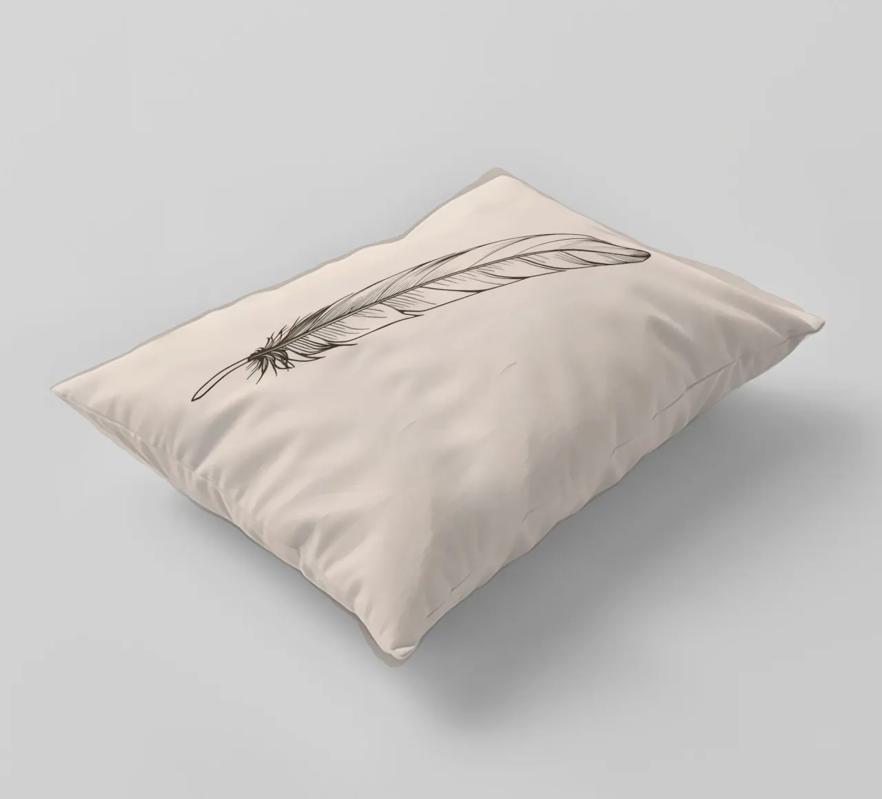Delicate black feather resting on a light background decorative cushion by DesignDoodle