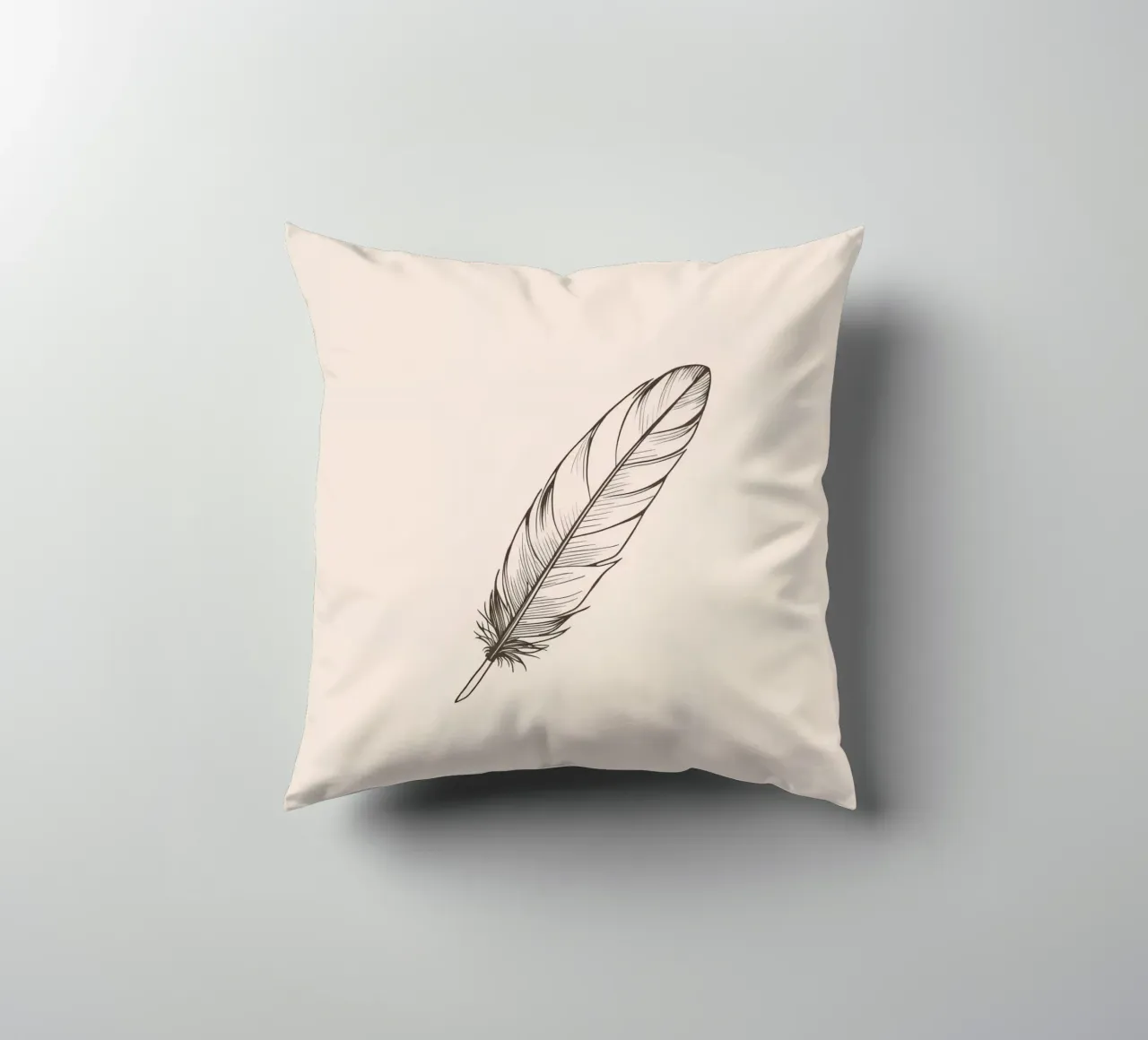 Delicate black feather resting on a light background decorative cushion by DesignDoodle
