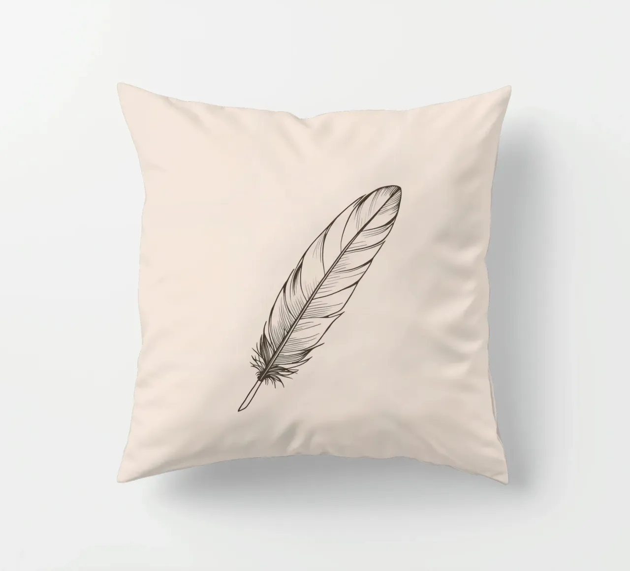 Delicate black feather resting on a light background decorative cushion by DesignDoodle