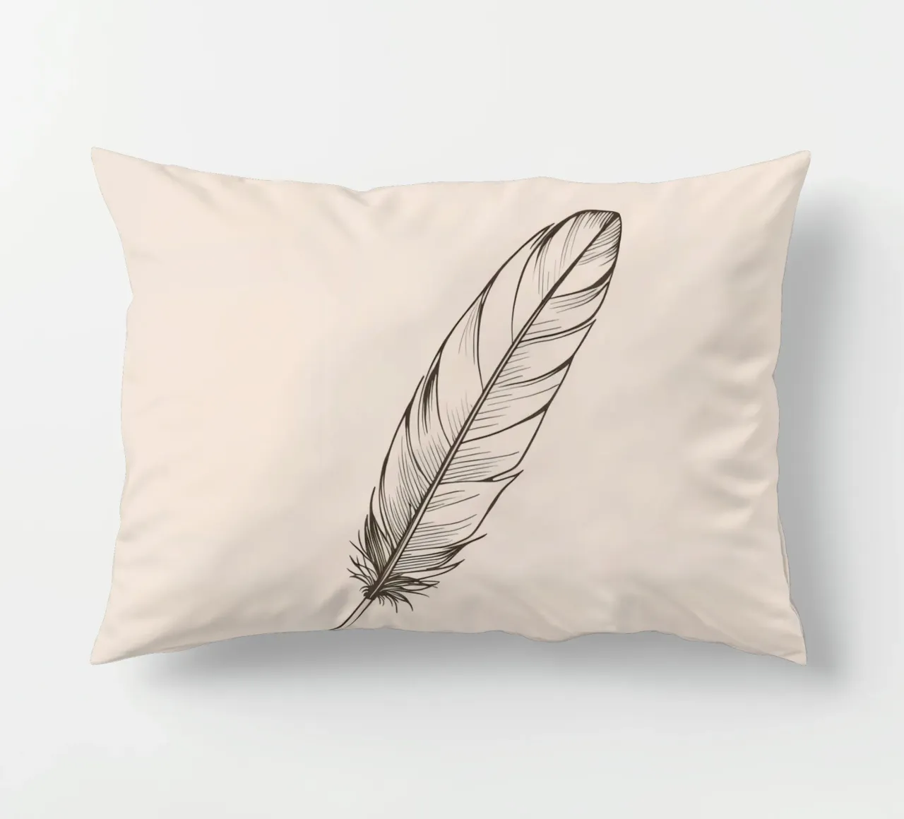 Delicate black feather resting on a light background decorative cushion by DesignDoodle