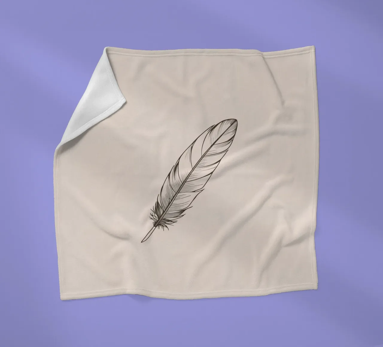Delicate black feather resting on a light background fleece blanket by DesignDoodle