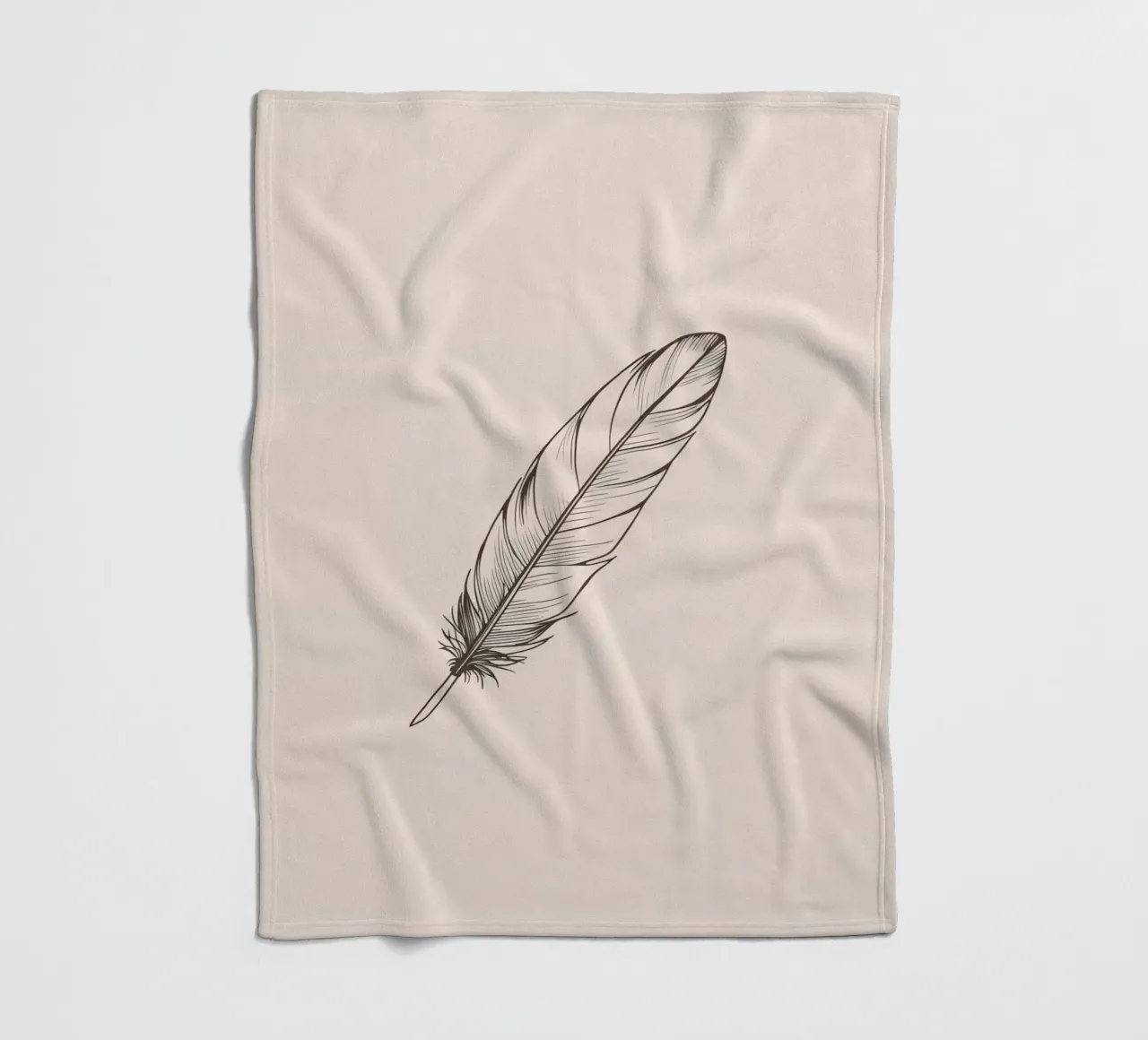 Delicate black feather resting on a light background fleece blanket by DesignDoodle