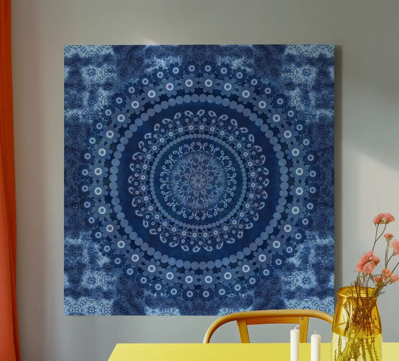 Mandala di margherite blu tela con Cornice a cassetta da Nina May Design Studio
