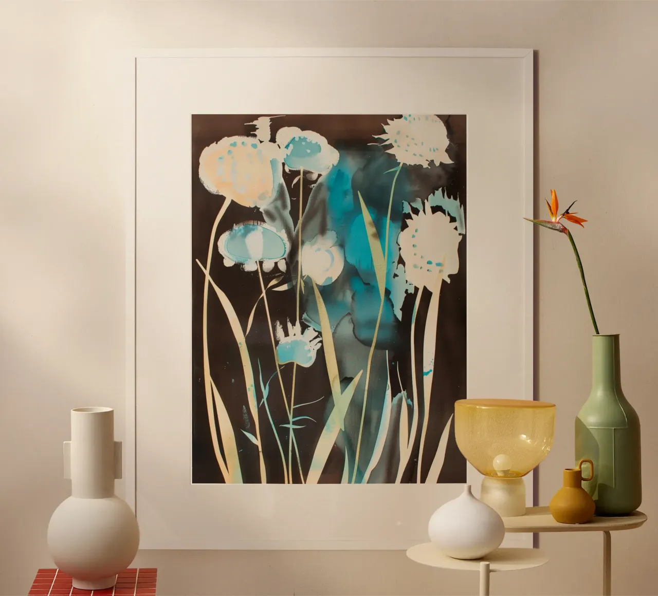 Mezzanotte verde acqua poster con telaio in plastica da Sophia Calder Studio