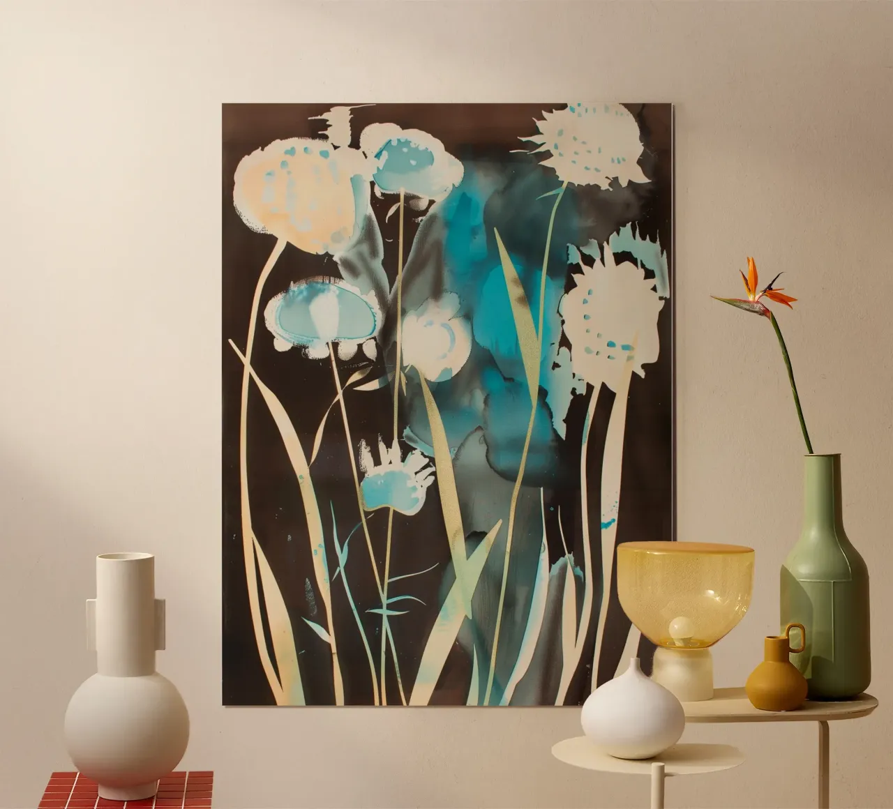 Mezzanotte verde acqua poster con telaio in plastica da Sophia Calder Studio