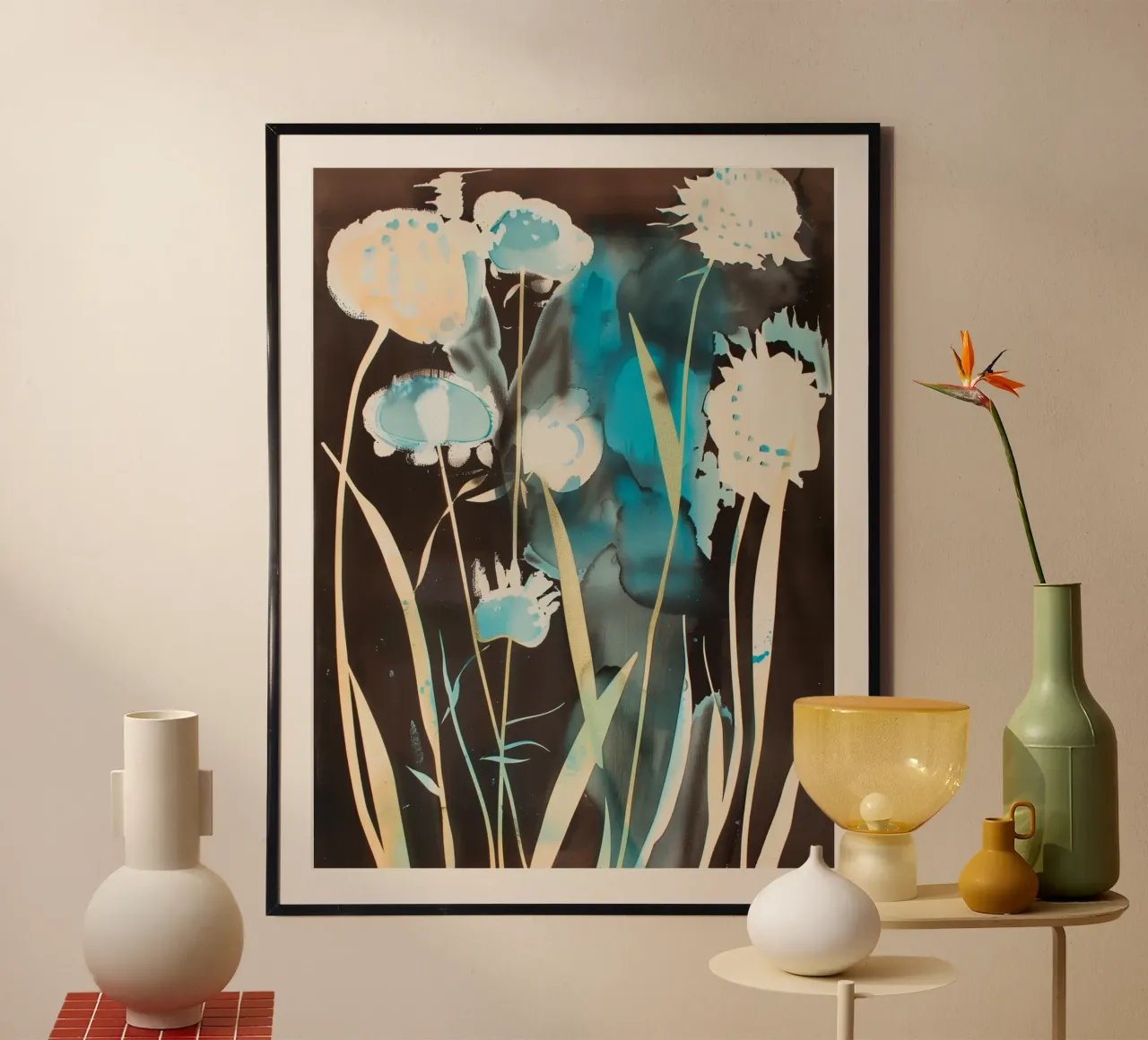 Mezzanotte verde acqua poster con telaio in plastica da Sophia Calder Studio