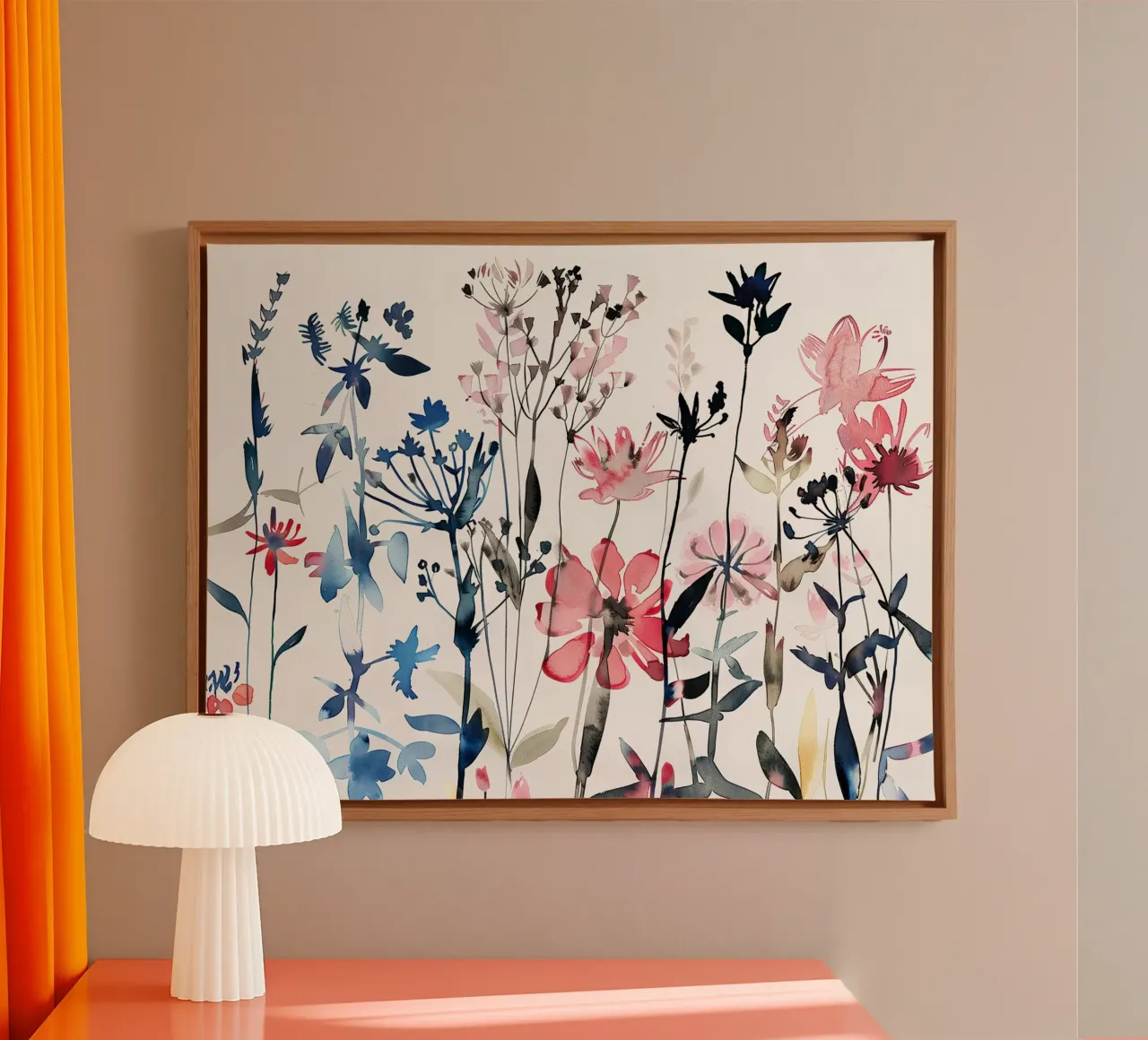 Wilde karmozijnrode weide canvas met Baklijst van Sophia Calder Studio