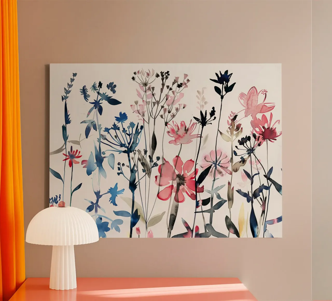 Wilde karmozijnrode weide canvas met Baklijst van Sophia Calder Studio
