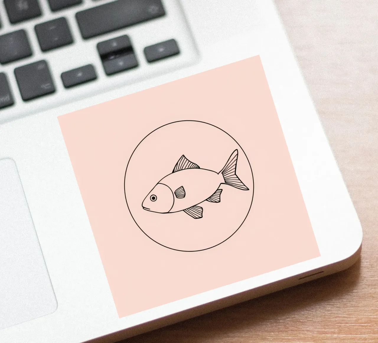 Illustration of a fish outlined in black on a minimalist art sticker by DesignDoodle