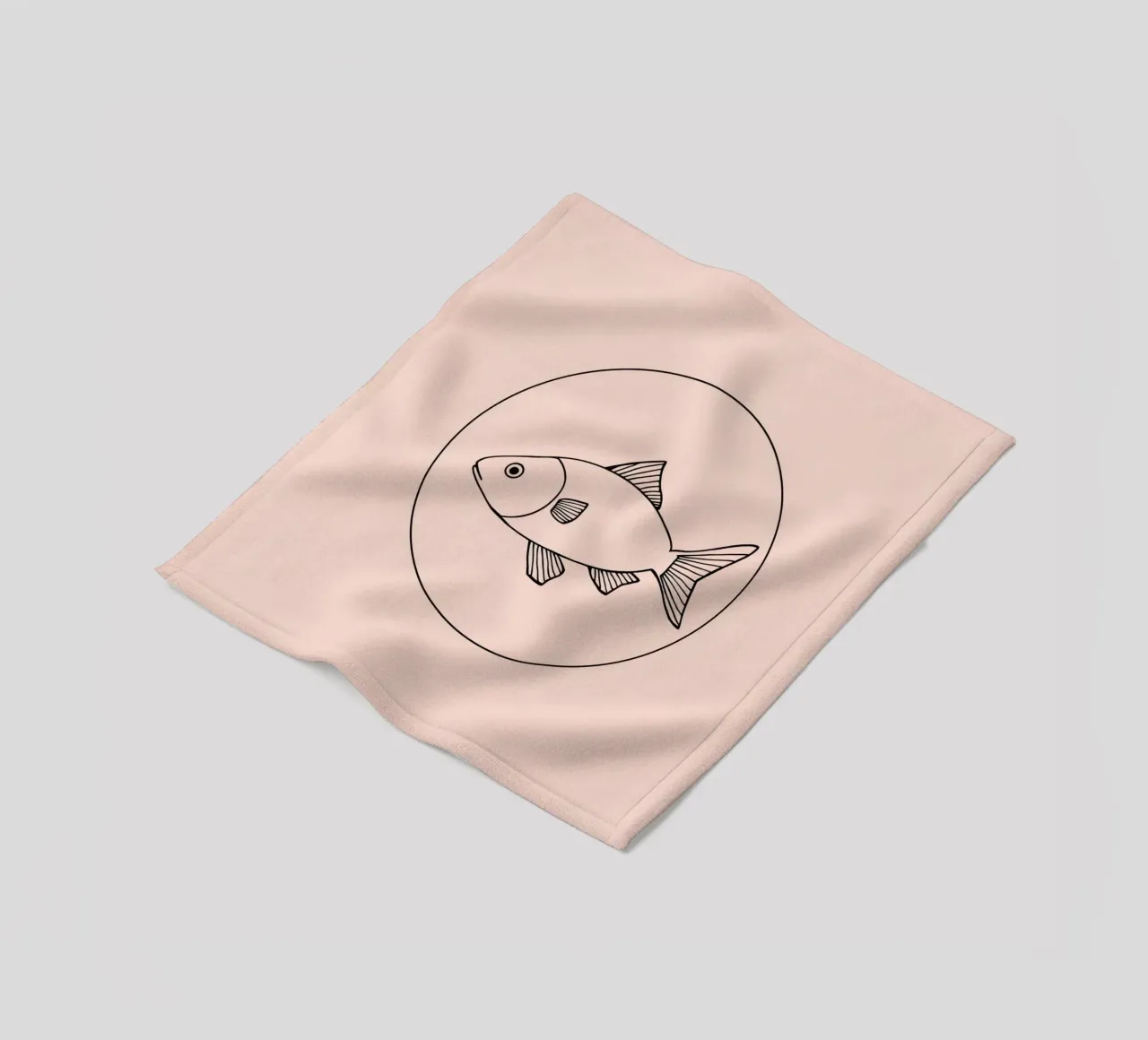 Illustrazione di un pesce delineato in nero su un'opera d'arte minimalista coperta in pile da DesignDoodle