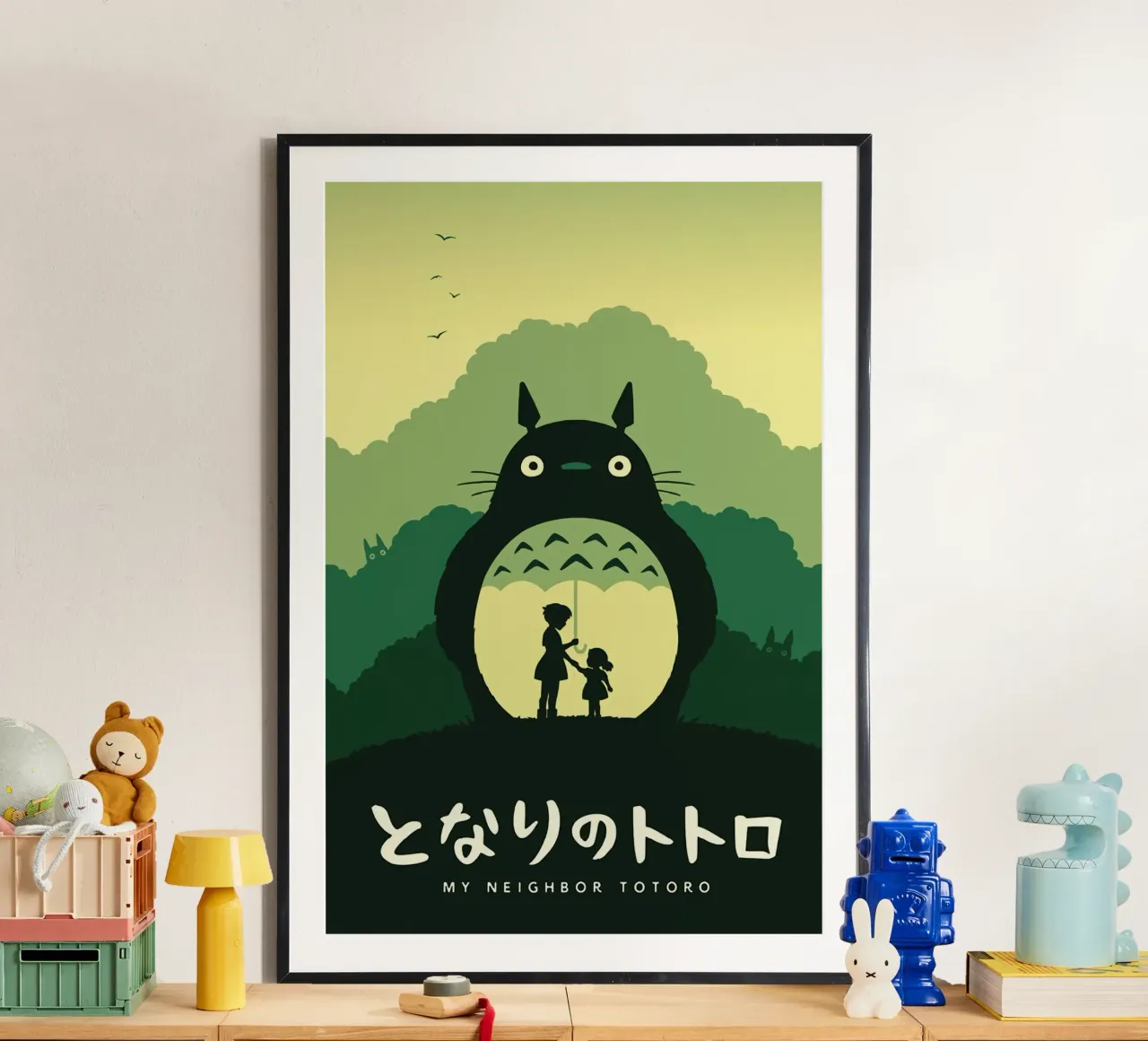 Il mio vicino Totoro poster con telaio in alluminio da Alice Slatera