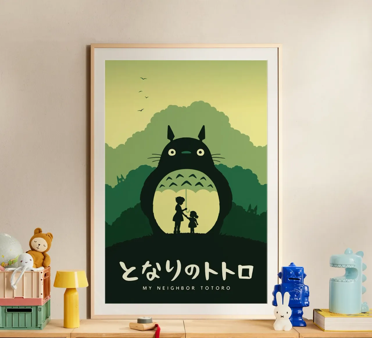 Il mio vicino Totoro poster con telaio in alluminio da Alice Slatera