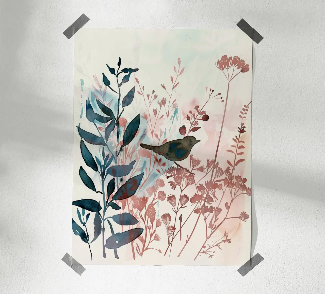 Canzone del boschetto poster con telaio in legno da Sophia Calder Studio
