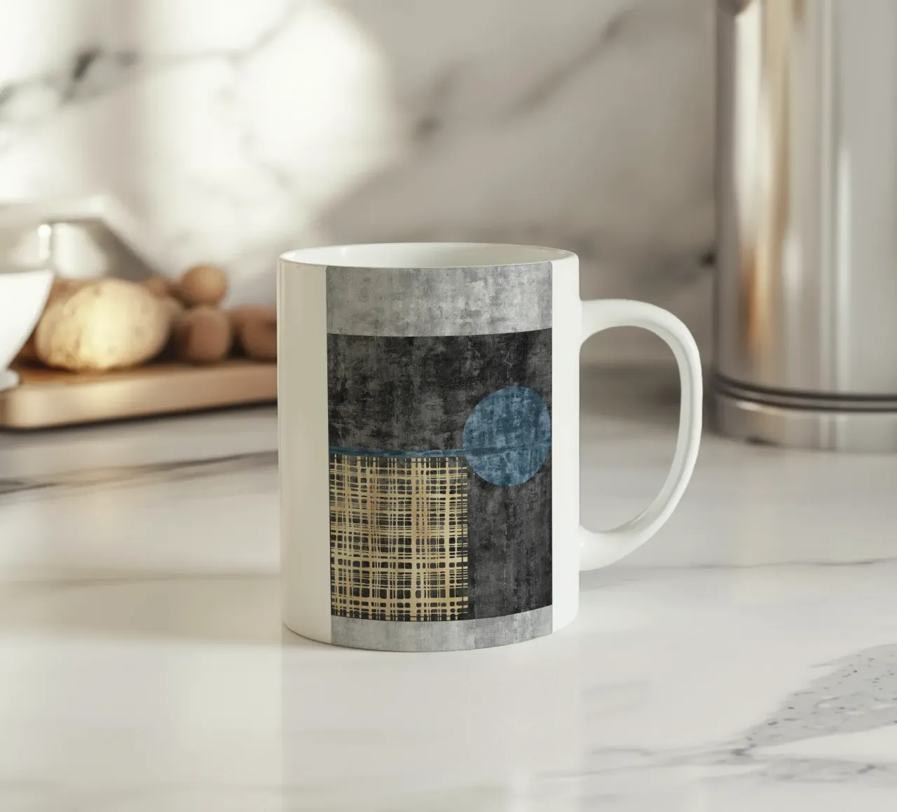 abstract art beige lines Keramik Tasse von vintageshop