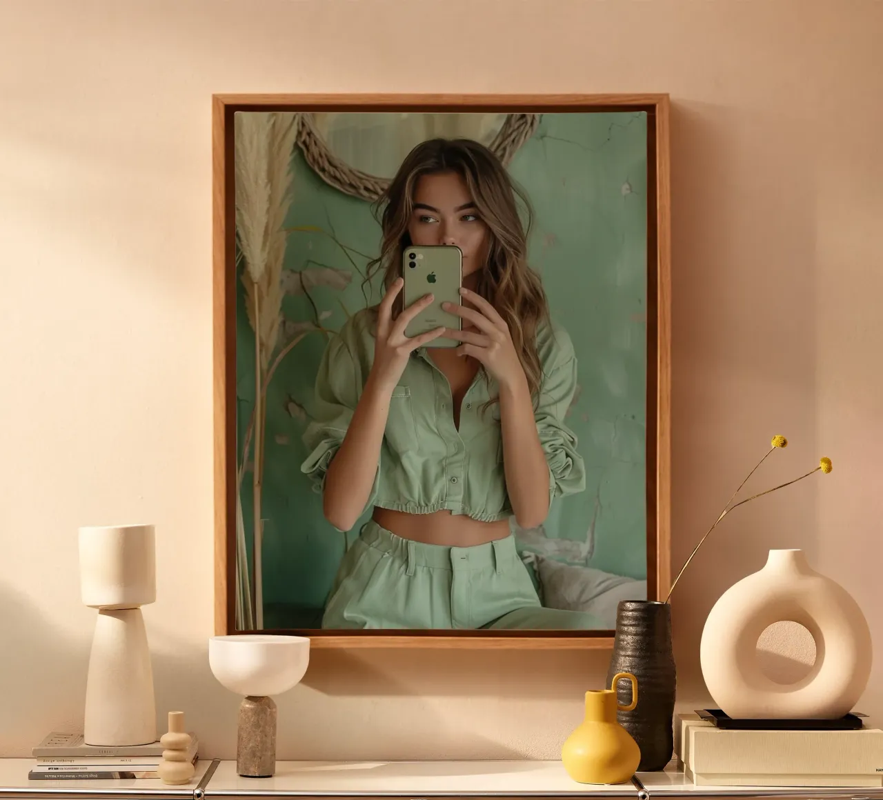 Mint Reverie canvas with Floater frame by PhotoVibe Decor