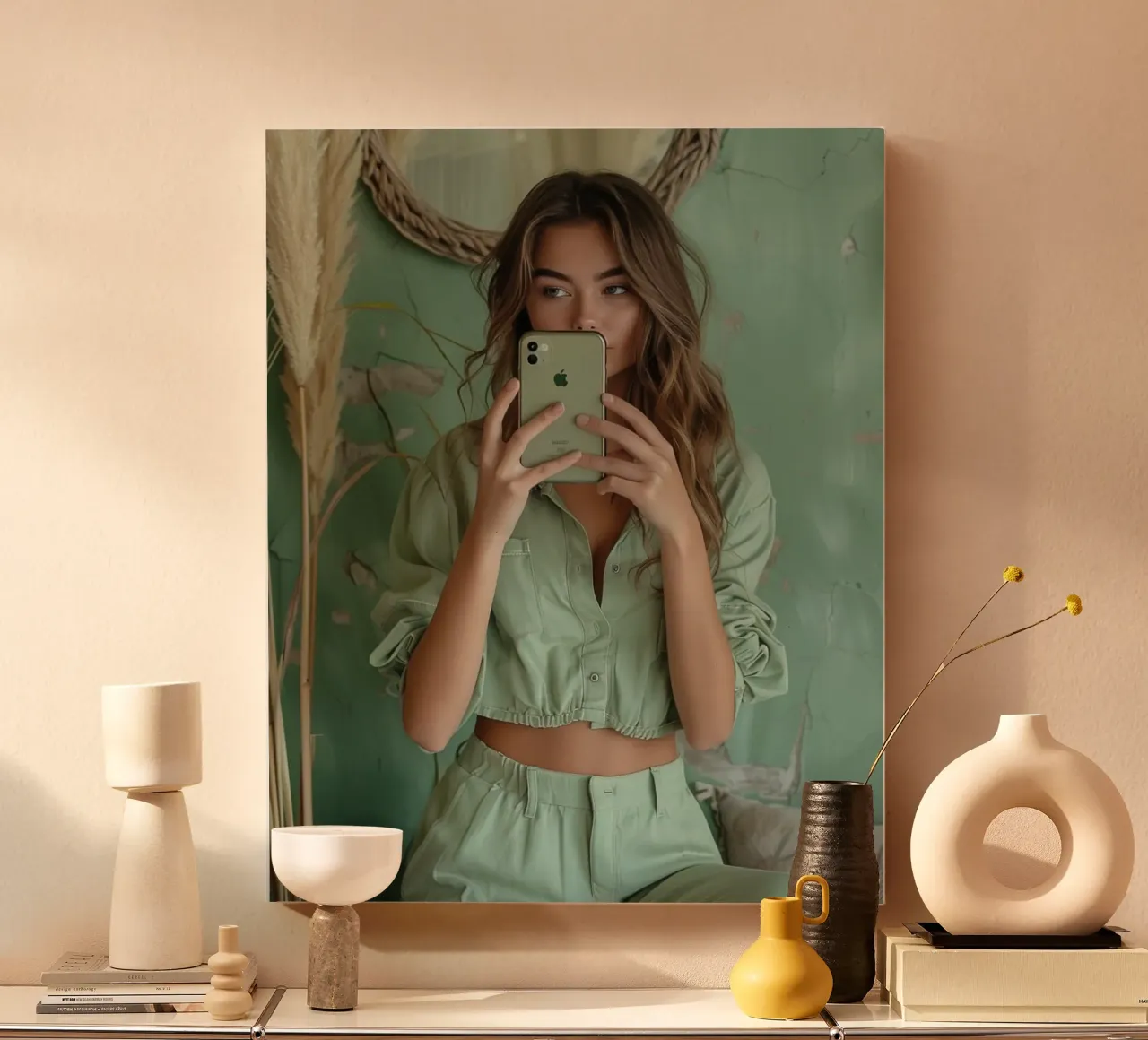 Mint Reverie canvas with Floater frame by PhotoVibe Decor