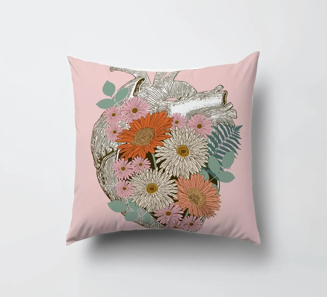 Floral Heart decorative cushion by cafelab