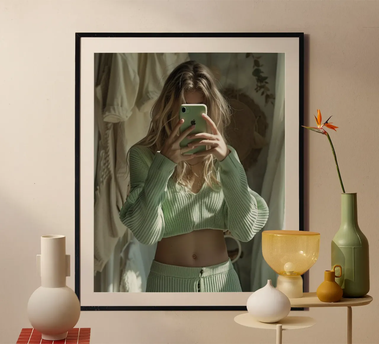 Riverbero di menta poster con telaio in legno da PhotoVibe Decor