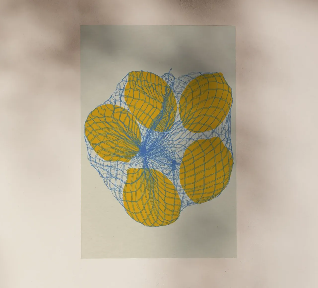 Cinque limoni in una borsa a rete pellicola backlit da Rosi Feist