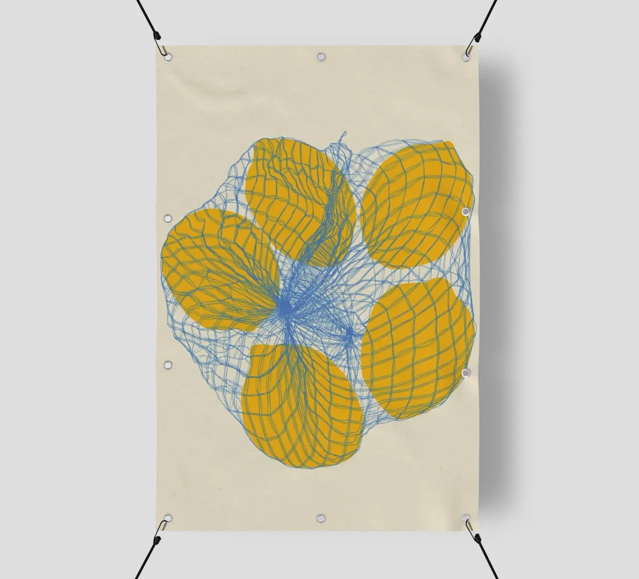 Cinque limoni in una borsa a rete telo in pvc da Rosi Feist