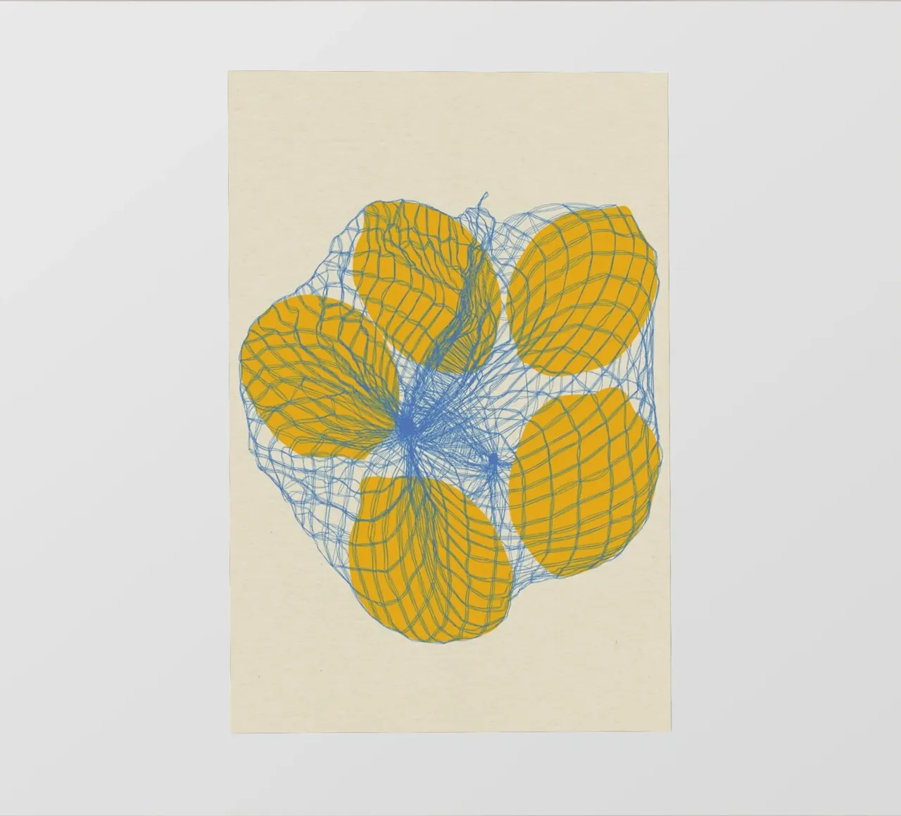 Cinque limoni in una borsa a rete telo in pvc da Rosi Feist