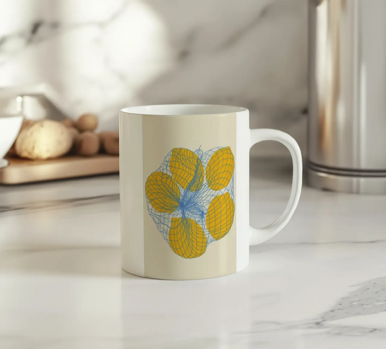Five Lemons In A Net Bag mug en céramique de Rosi Feist