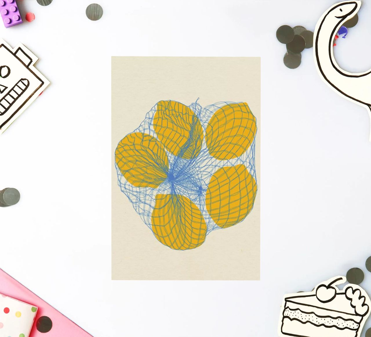 Five Lemons In A Net Bag Sticker von Rosi Feist