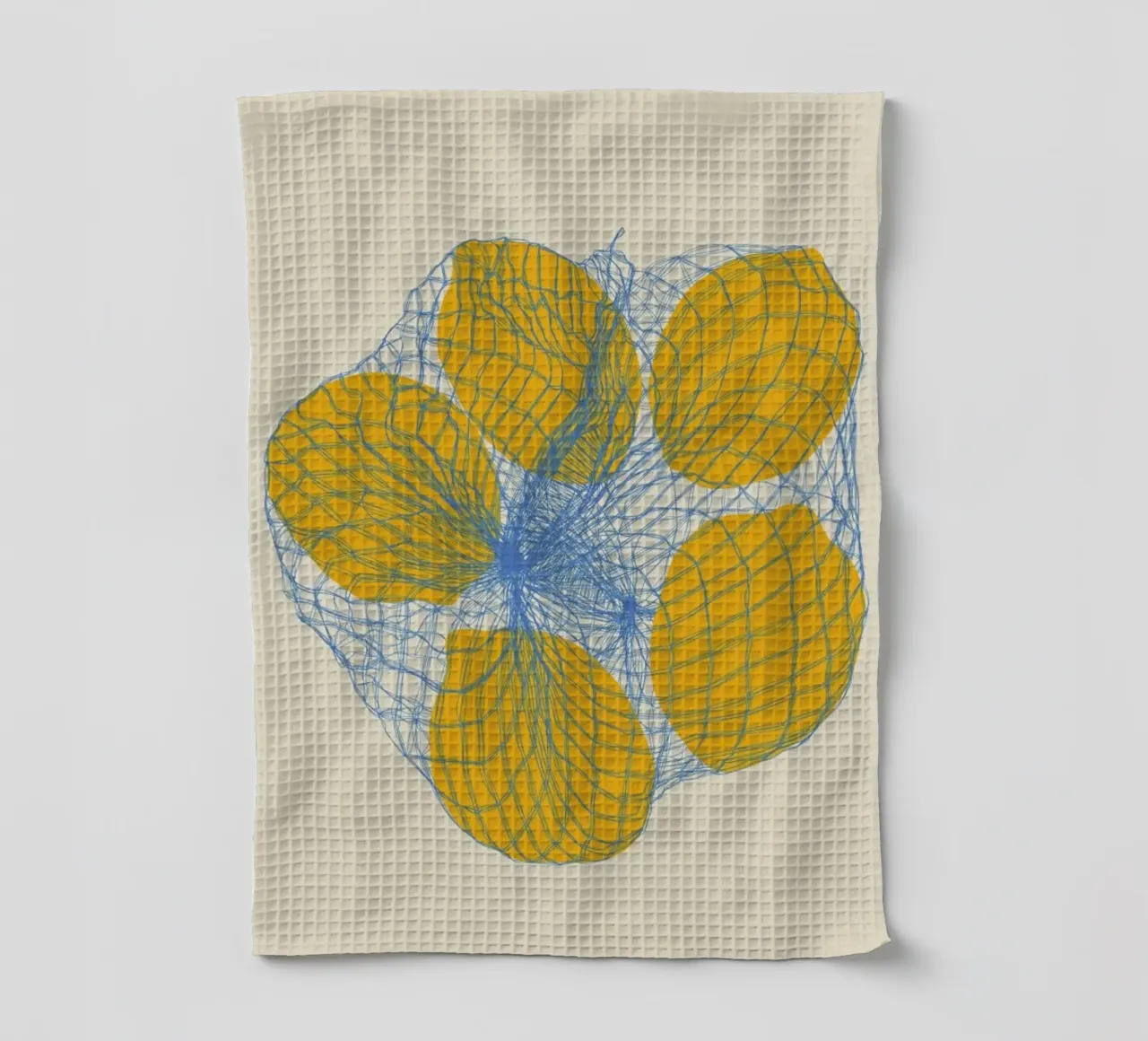 Cinq citrons dans un sac en filet torchon de Rosi Feist