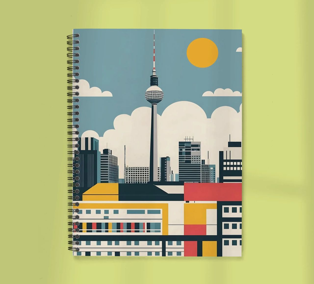 Berlin Skyline Print with Fernsehturm TV Tower City Blocks spiral notebook by THE MOTIVATED TYPE