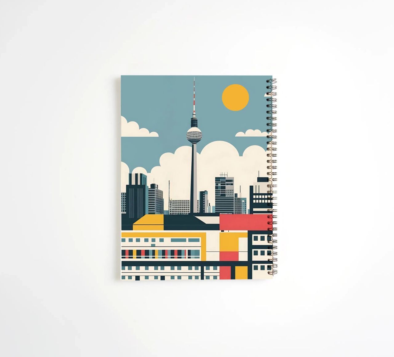 Berlin Skyline Print with Fernsehturm TV Tower City Blocks spiral notebook by THE MOTIVATED TYPE