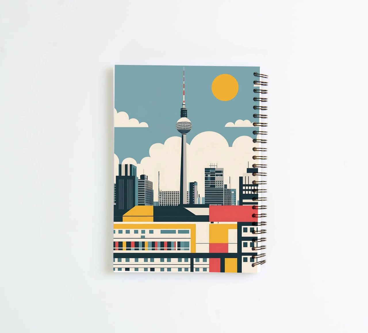 Berlin Skyline Print with Fernsehturm TV Tower City Blocks spiral notebook by THE MOTIVATED TYPE