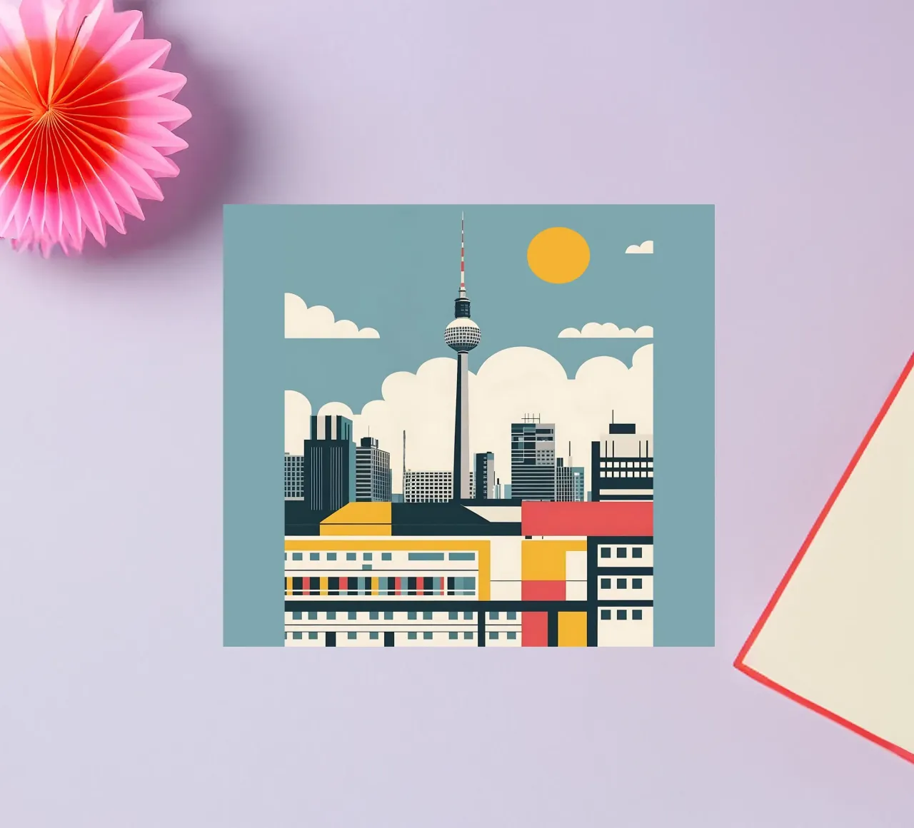 Impression de l'horizon de Berlin avec la tour de télévision Fernsehturm City Blocks autocollant de THE MOTIVATED TYPE